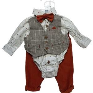 Little Lad Baby Boy Dress Outfit 0-3M Vest Bow Tie Corduroy Pants 3pc Set